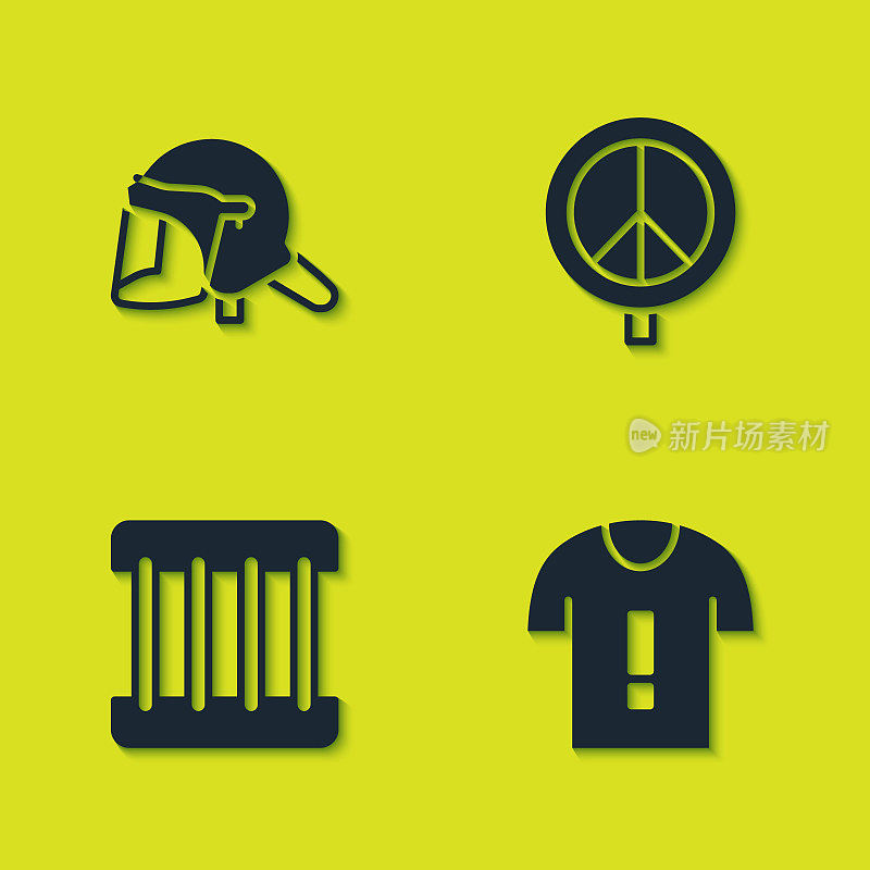 Set Police helmet, T-shirt protest, Prison window and Peace icon. Vector